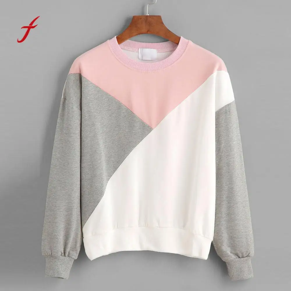 Women Plus Size Geometric Splice Patchwork Casual Sweatshirt Pullover Tops Female Girls O Neck Full Sleeve Spring Fall Clothes | Женская