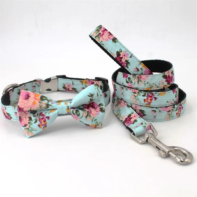 collar leash bow Модный ошейник для собак с цветами и бабочкой; подходит для 5 размеров на выбор; лучшие подарки для вашего питомца - Цвет: collar leash bow
