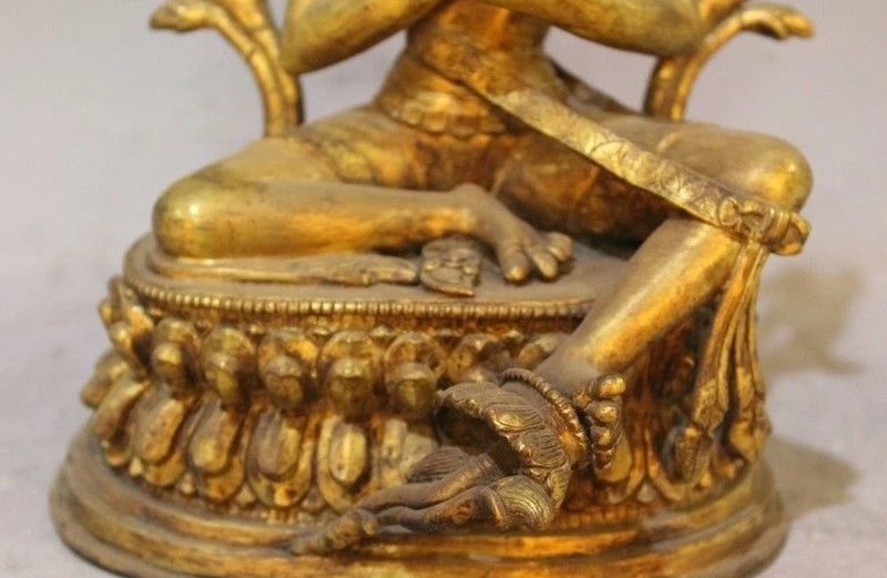 9 "Тибетский буддизм Бронзовый 24 K золото Shakyamuni Sakyamuni Статуэтка Будда