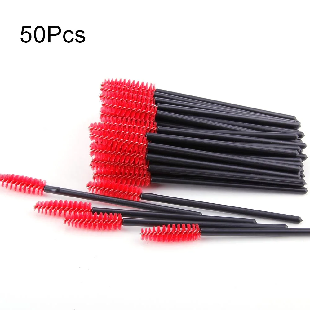 50pcs red 50 шт., одноразовые кисти для наращивания ресниц, палочки, аппликаторы для ресниц, аксессуары для ресниц, косметические кисти для ресниц, инструменты для макияжа - Цвет: 50pcs red