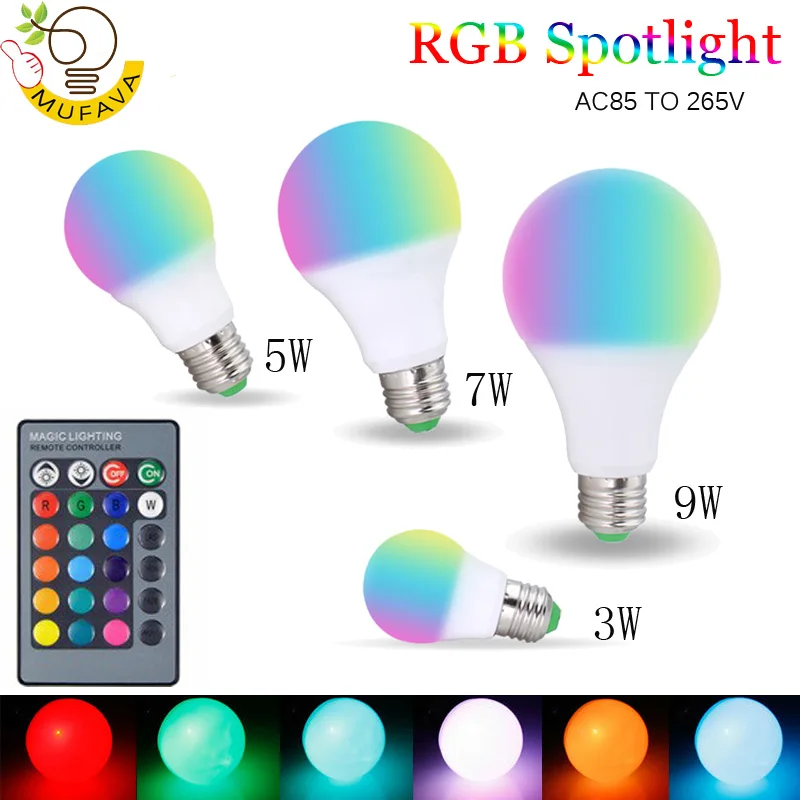 1 шт. E27 3 Вт 5 7 9 RGB Светодиодная лампа Lampara LED AC85 265V Высокая мощность