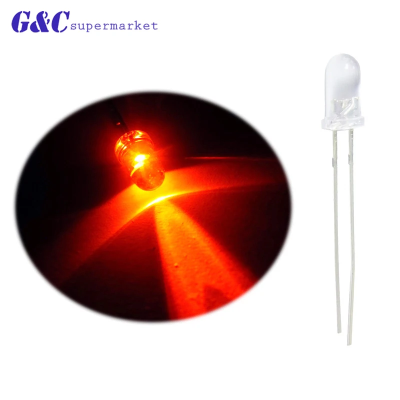 50PCS Orange 50/100 шт 5 мм круглый синий/красный/зеленый/желтый/оранжевый длинные F5 светодиодный излучающие диоды для подавления переходных скачков напряжения прозрачный "сделай сам" - Цвет: 50PCS Orange