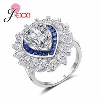 exaggerated heart shape 925 sterling silver bridal wedding rings for woman white blue aaa cz cubic zircon engagement ring