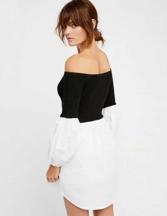 Парксайд ветер новый осень черный белый цвет patchwrork мини платье дамы в рубчик