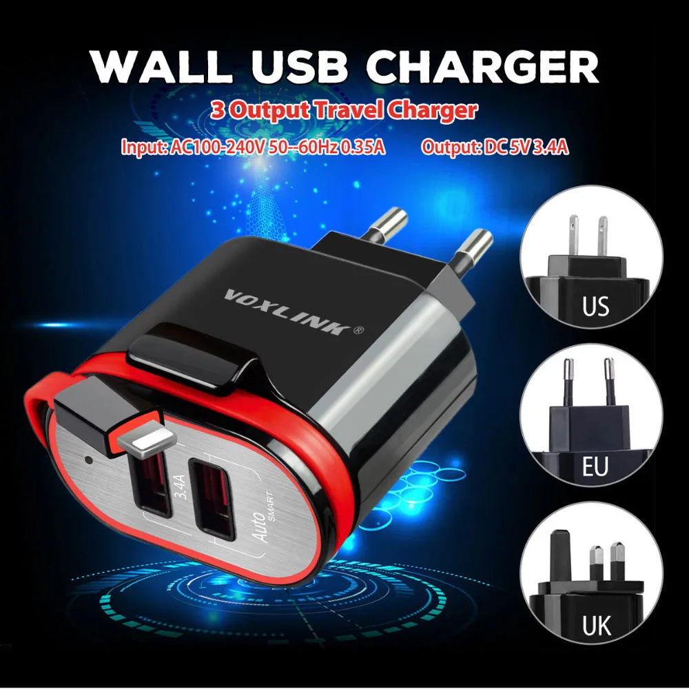 Voxlink 5 В 3.4a двойной Порты Сетевой USB стены путешествия Мощность Зарядное