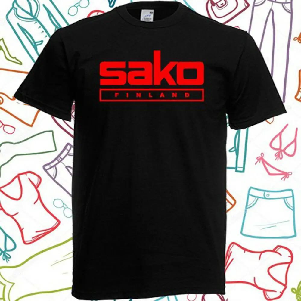 SAKO Finland Огнестрельный красный логотип мужская Черная Футболка размер S до 3XL