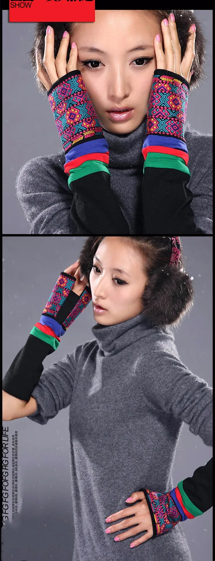 Винтажные тактические женские перчатки Harajuku Guantes в китайском стиле, женские перчатки с вышивкой на осень и зиму