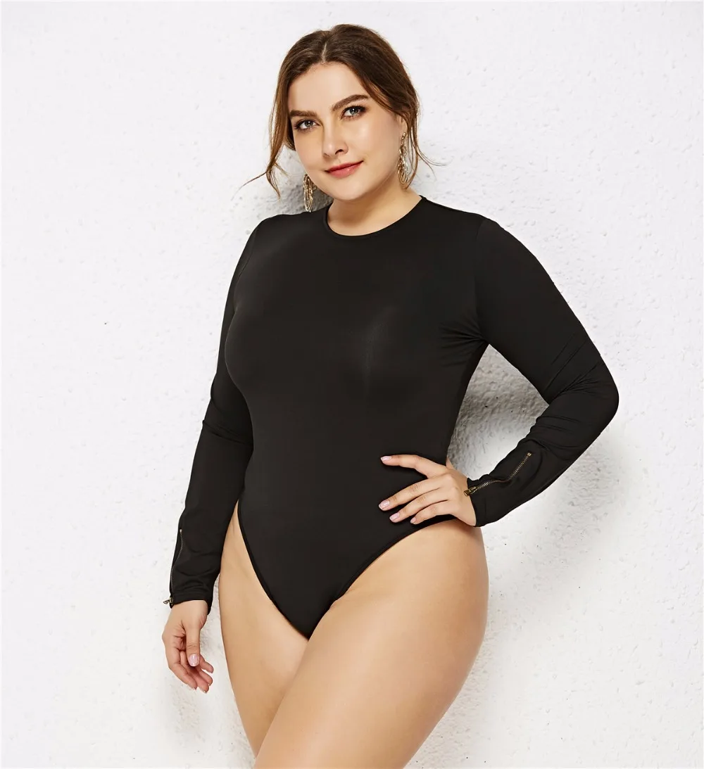 5XL6XL Повседневный женский комбинезон с длинным рукавом и О-образным вырезом, облегающий женский сексуальный комбинезон черного, белого, красного цвета, трикотажный комбинезон размера плюс для женщин