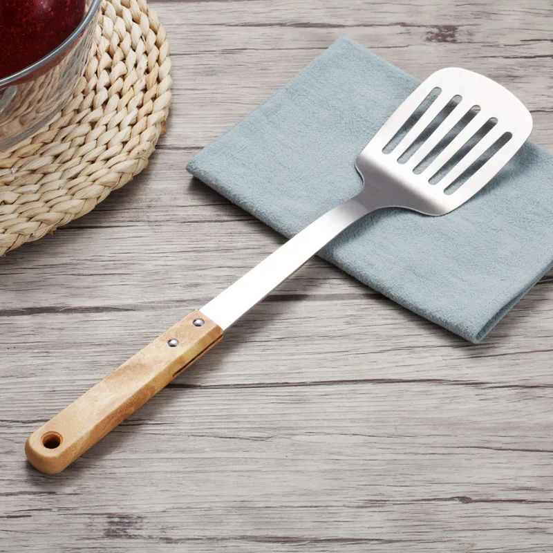 Spatula B WORTHBUY набор кухонных инструментов из нержавеющей стали, кухонные аксессуары, лопатка для супа, ковш, набор посуды с деревянной ручкой - Цвет: Spatula B