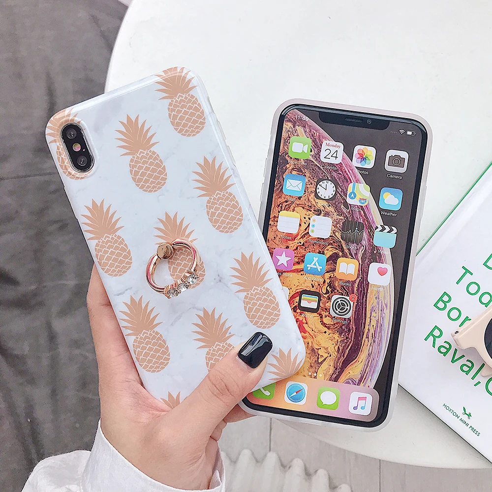 LOVECOM чехол для телефона для iPhone XR XS Max 6 6S 7 8 Plus X золотые плоды ананаса мягкая IMD задняя крышка Coque с палец кольцо подарок