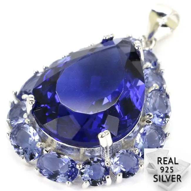 Guaranteed Real 925 Solid Sterling Silver 5.9g Elegant Pear Shape Iolite Pendant 33x22mm | Украшения и аксессуары