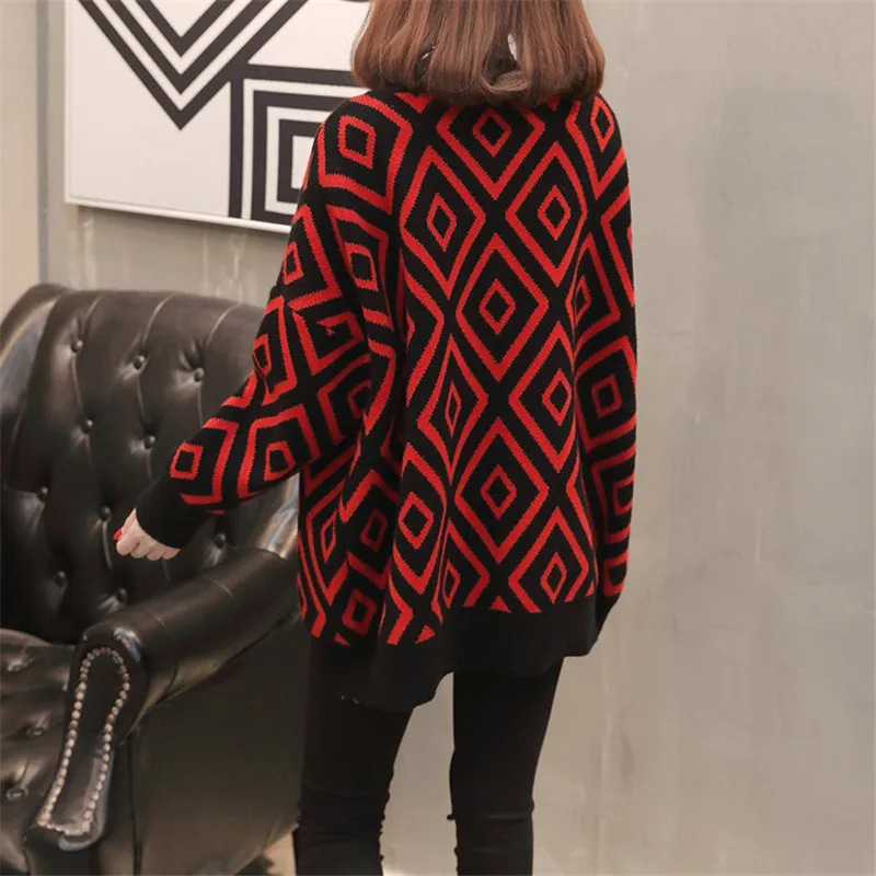 2019 Spring New Women Knitted Cardigan Casual Fashion Sweater Loose Diamond Lattice Knitwear Autumn Elegant Coat Lj334 |