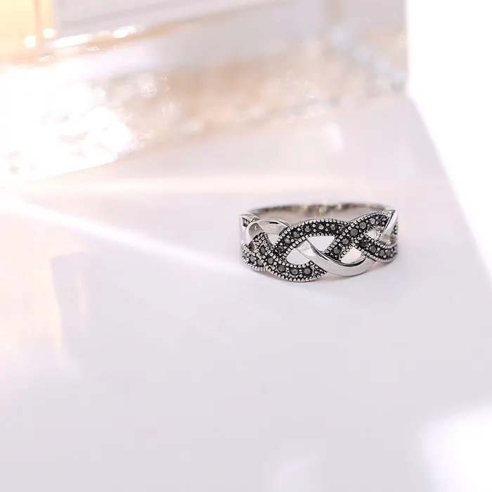 Feelgood Винтажное кольцо индивидуальность плетеное с черным горным хрусталем для