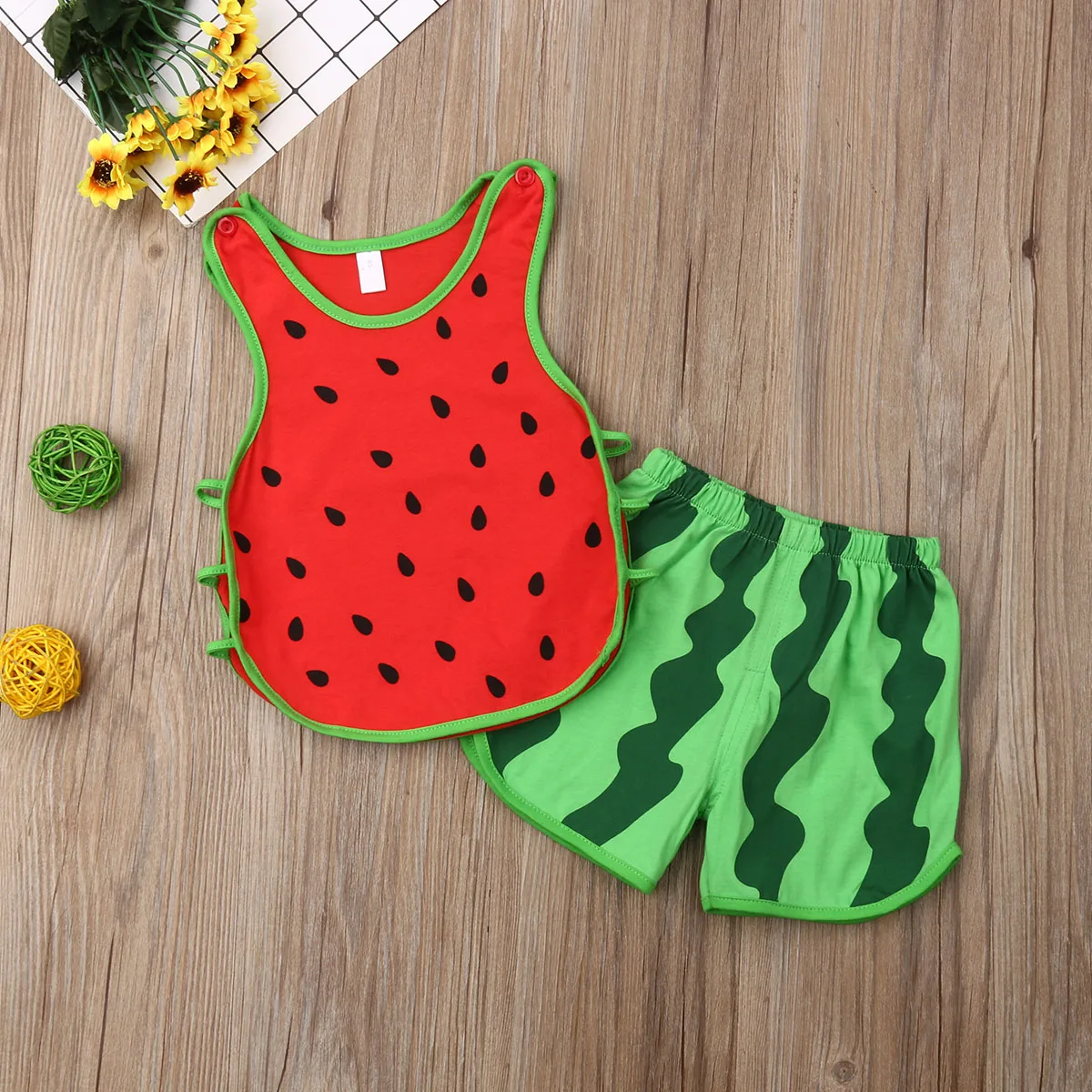 Summer Toddler Kid Baby Girls Boys Watermelon Tops Sleeveless Stripe Shorts Casual Outfit 2Pcs Set Clothes for Cute | Детская одежда и