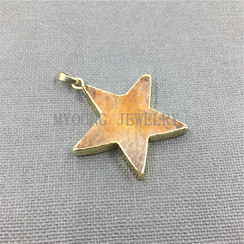 My1041 Star Форма потрескивали Агаты Подвеска Шарм, Агаты огонь золота гальваническим края кулон