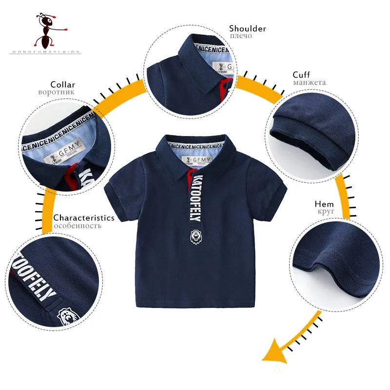 

Kung Fu Ant 2019 New Summer Fashion Baby T-Shirts Cotton Turn-Down Collar Sport Short Sleeve Boys T-shirt for 2T-6T Kids Tops