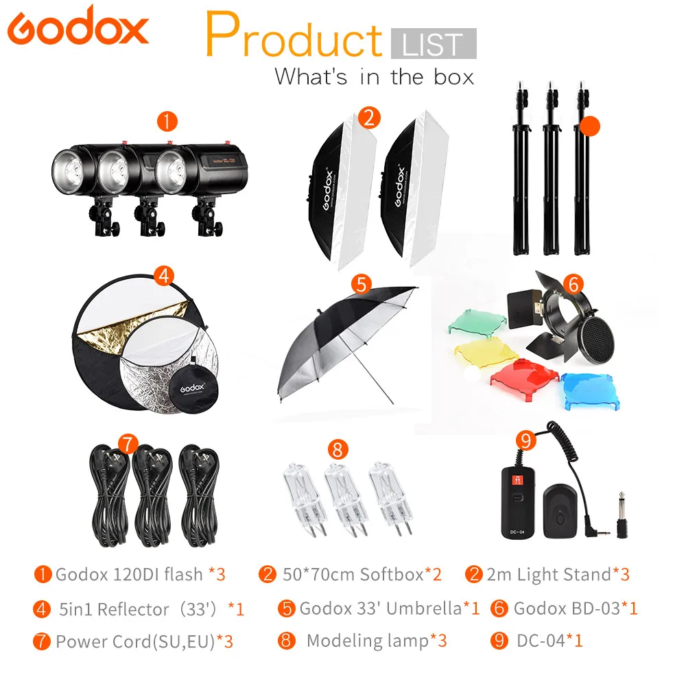 Новейший 120DI 360Ws GODOX 3*120Ws Pro фотостудия стробоскоп вспышка светильник 360W комплект