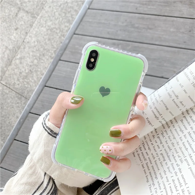 Anti-knock pure color loving heart Transparent Orange green pink IMD phone Case For Apple iphone 6 6s 7 8 Plus X XS XR MAX case |