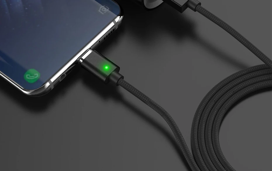 TOPK F-Line Магнитный кабель usb type C 5 в 2.4A нейлоновый Плетеный Светодиодный индикатор USB C магнитное зарядное устройство, кабель для телефонов usb type-C