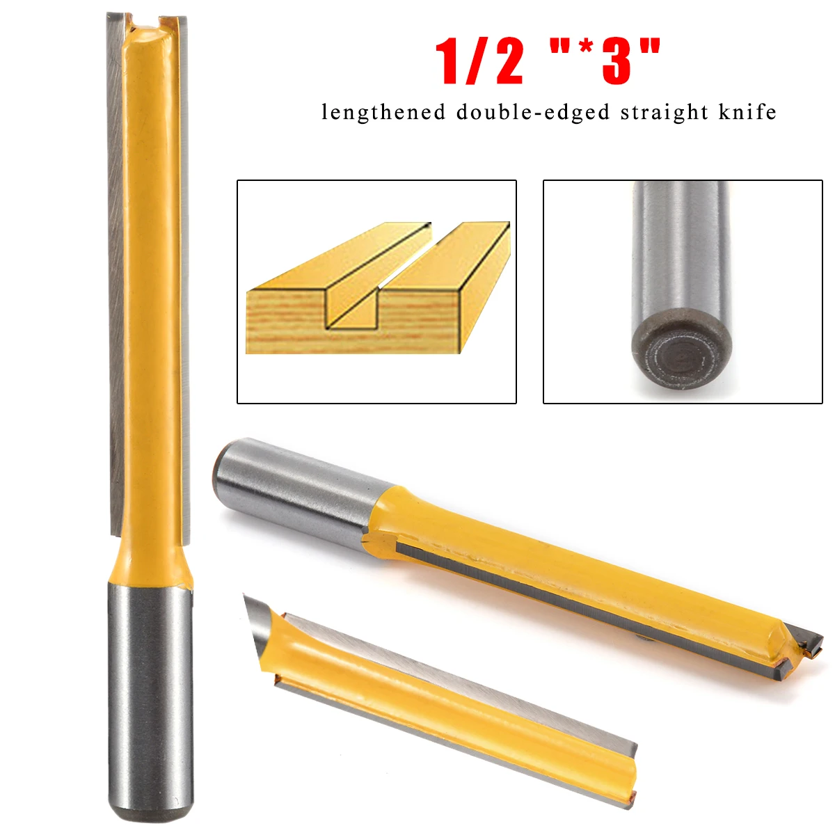 

Mayitr 1pc Extra Long Straight Router Bit 1/2" Shank 1/2"W x 3"H Woodworking Milling Cutter