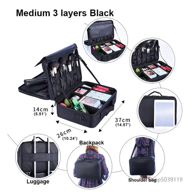 M 3 layers Black Органайзер для макияжа чехол для костюма s Многоэтажный большой профессиональный косметический чехол для косметики чехол для макияжа чехол для костюма макияж - Цвет: M 3 layers Black