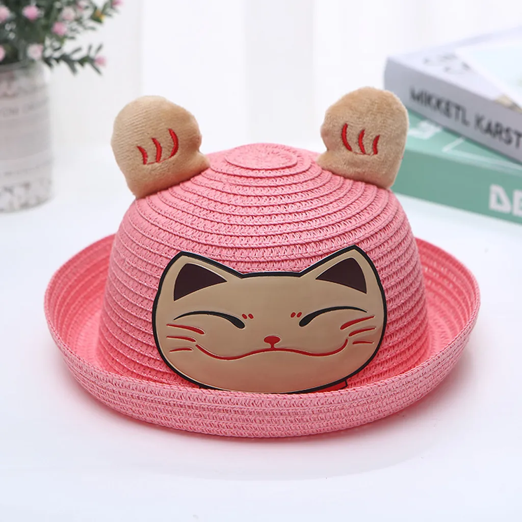 Соломенная шляпа для детей с изображением из мультфильма Lucky Cat летняя украшением