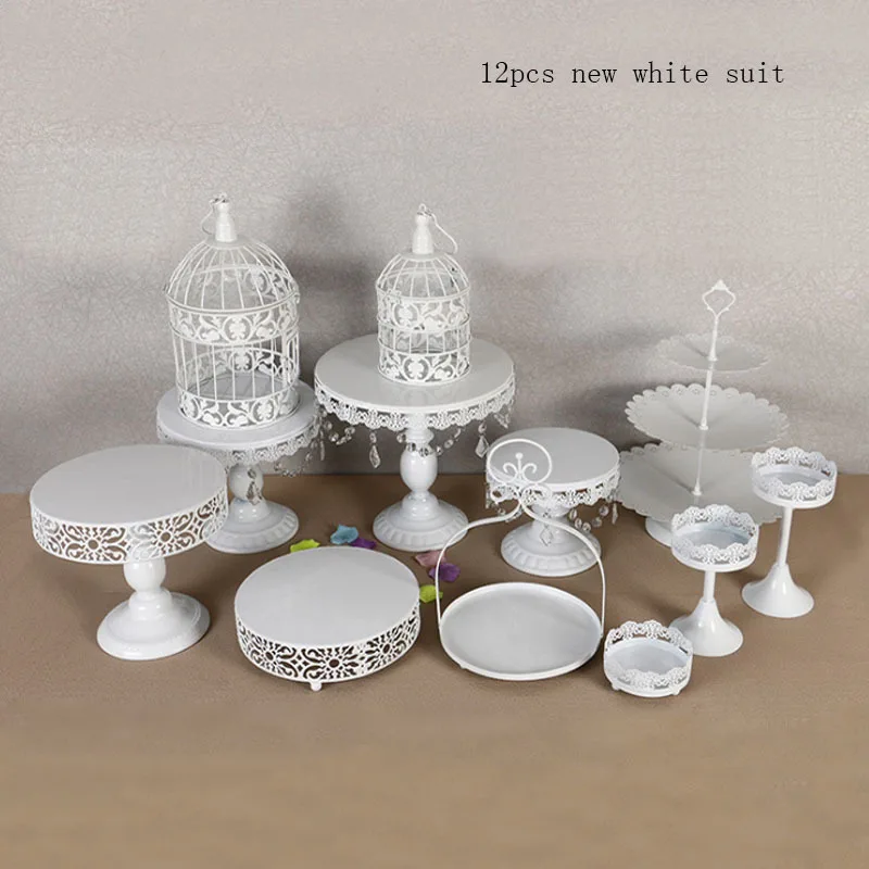 12pcs white Золотой свадебный торт стенд набор белый кристалл металлические украшения для кексов десерт пьедестал вечерние демонстрационные настольные украшения 4-18 шт - Цвет: 12pcs white
