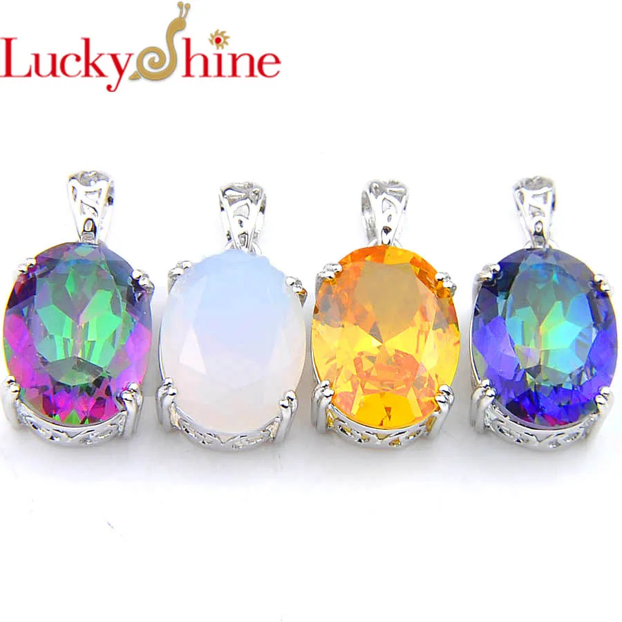 

Luckyshine 4 Pcs Charming Jewelry for Women Crystal Cubic Zirconia Silver Plated Vintage Silver Wedding Pendants With Chain