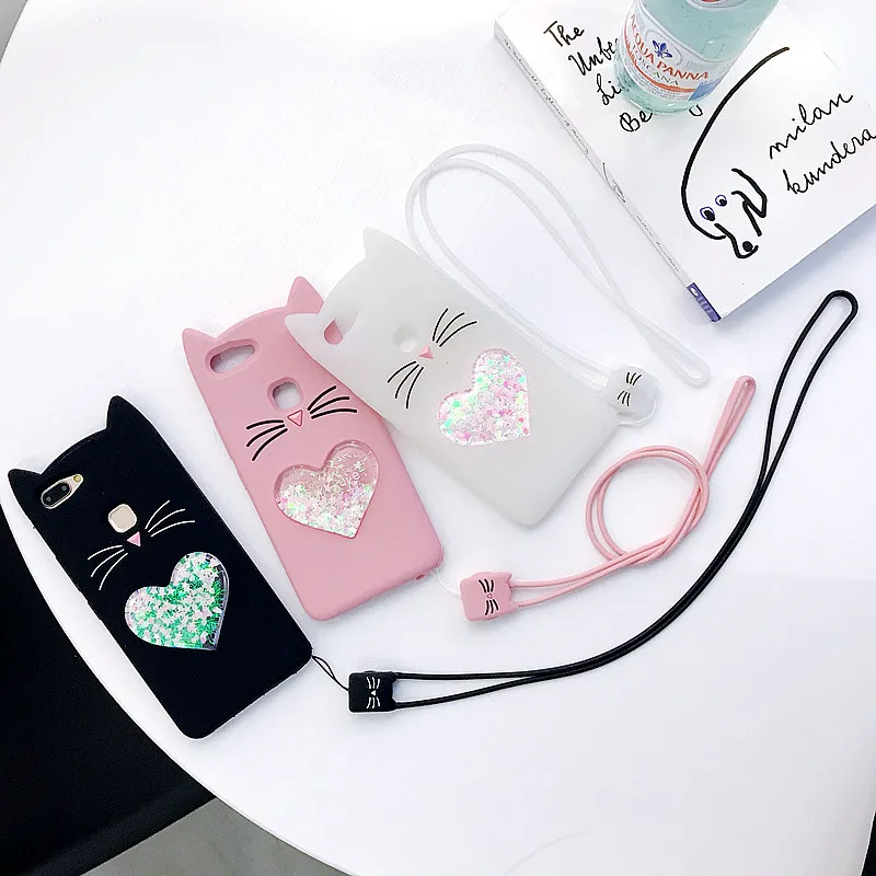 Cute cat pattern Heart shaped quicksand soft tpu silicone case for iphone 5 6 7 8 plus X Xs max Xr coque glitter shining cover |