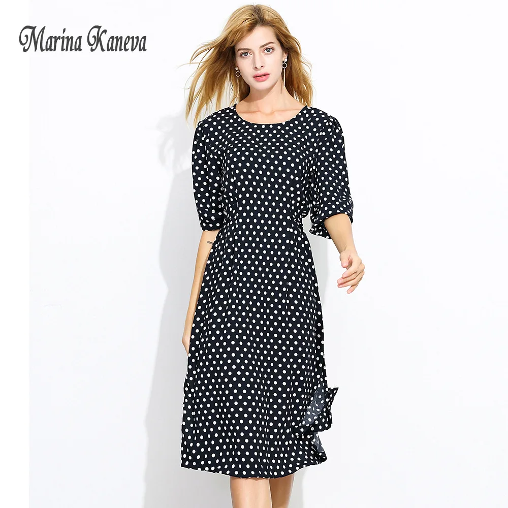 Polka dot ruffle long dress Women sleeve spring casual 2018 Streetwear black Summer Cotton Dress Vestidos 4XL | Женская одежда