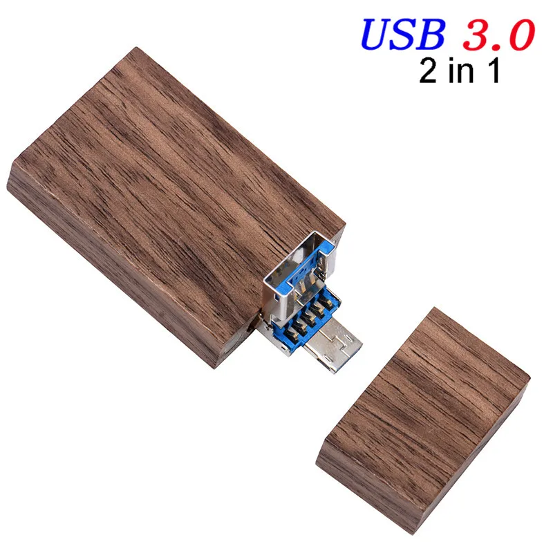 walnut JASTER 2 в 1 OTG флеш-накопитель USB 3,0 64 ГБ 32 ГБ 16 ГБ 4 ГБ U диск Флешка для смартфона карта памяти, Флеш накопитель - Цвет: walnut