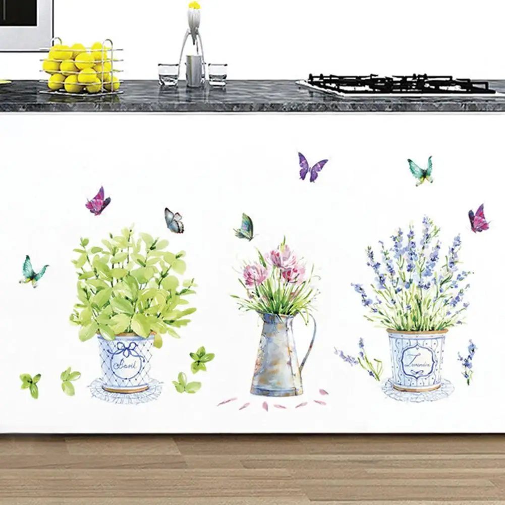 3D Искусство DIY настенные наклейки комнатный цветок растение бабочка кухонные на