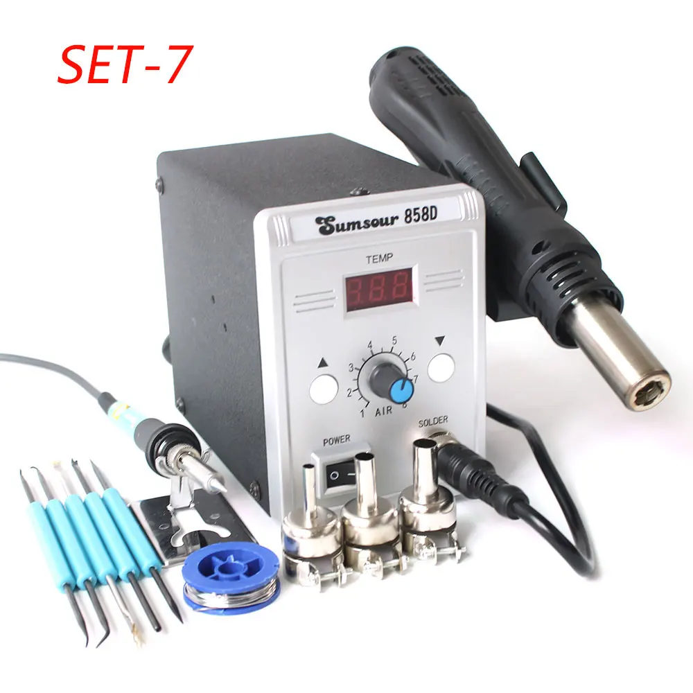 SET-7 Паяльная станция 858D 220 В/110 в 700 Вт регулируемый цифровой дисплей Тепловая пушка BGA SMD фена паяльная Ремонт - Цвет: SET-7