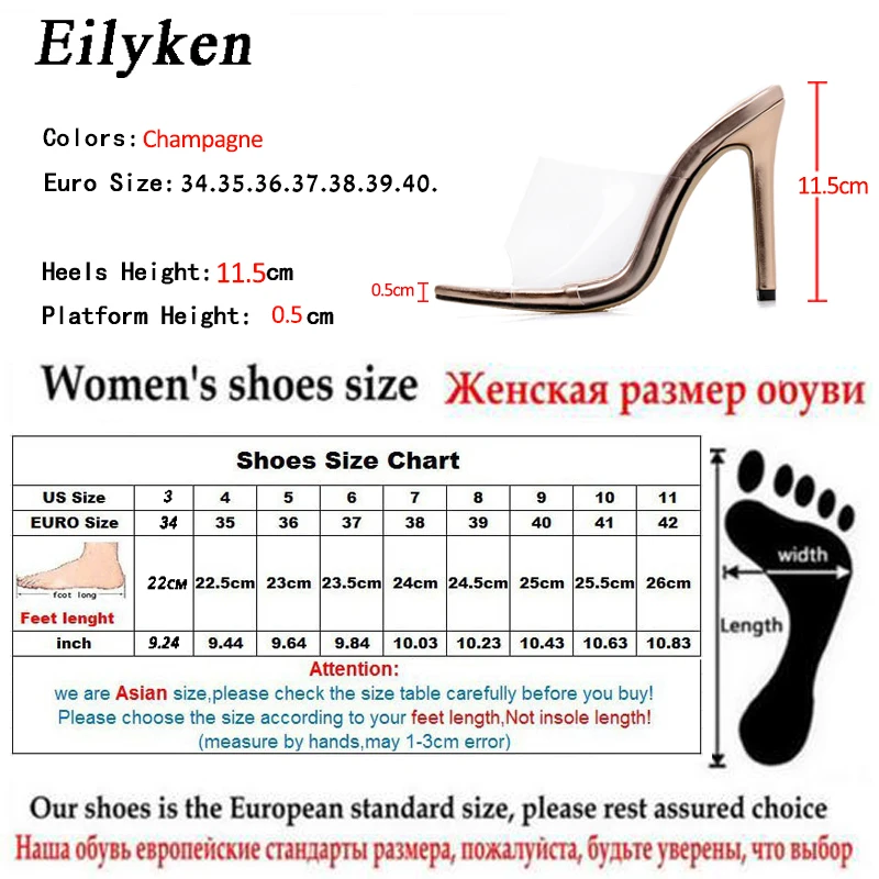 Туфли Eilyken женские на каблуке модный из ПВХ прозрачный см пикантные шлепанцы