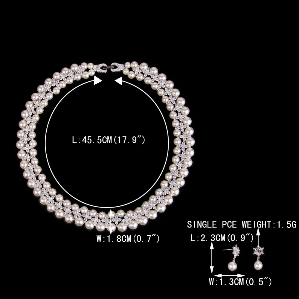 Tuliper Elegant Clover Flower Bridal Necklace Earrings Bracelet Set Cubic Zircon Pearl Jewelry Wedding Party | Украшения и