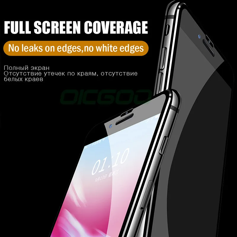 OICGOO 6D закаленное стекло с закругленными краями для iPhone 6 6s 7 8 Plus X 10 Защитная пленка