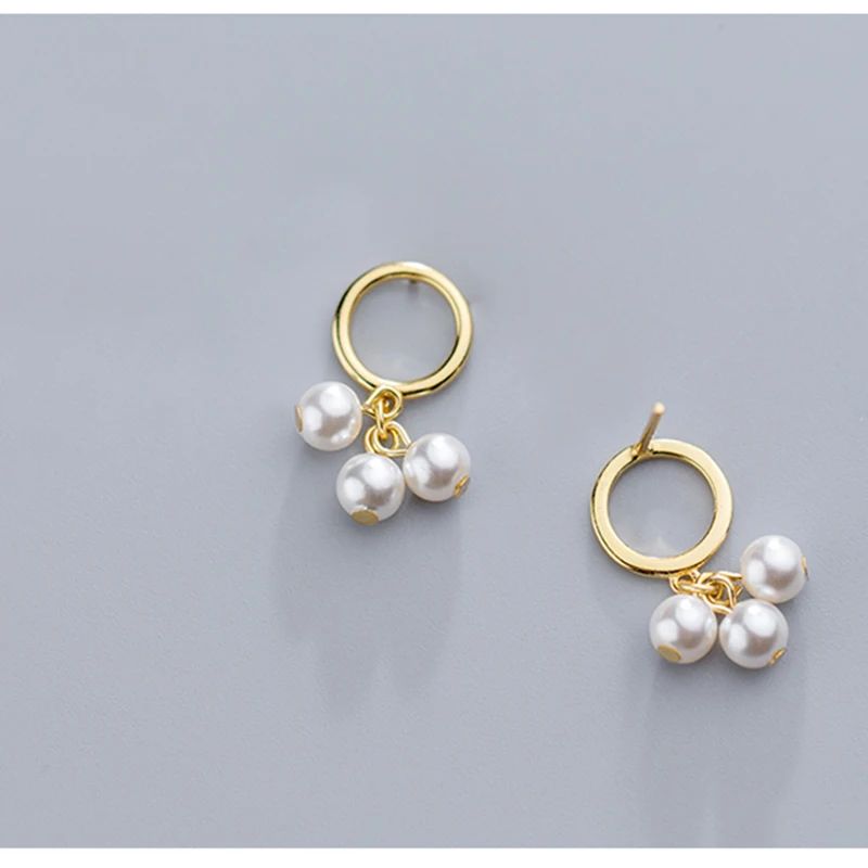 Korea 925 Sterling Silver Round Simulated Pearl Statement Geometric Fashion Drop Earrings For Women Bride Wedding Jewelry Brinco | Украшения