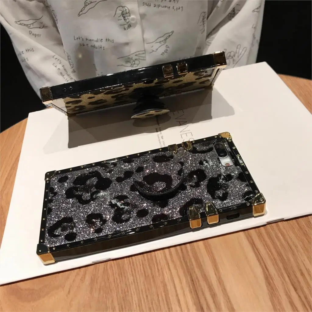 Роскошный квадратный Леопардовый блестящий чехол s для samsung Galaxy S8 S9 Plus Note9 Металлическая Рамка Блестящий Мягкий Силиконовый Модный чехол для телефона