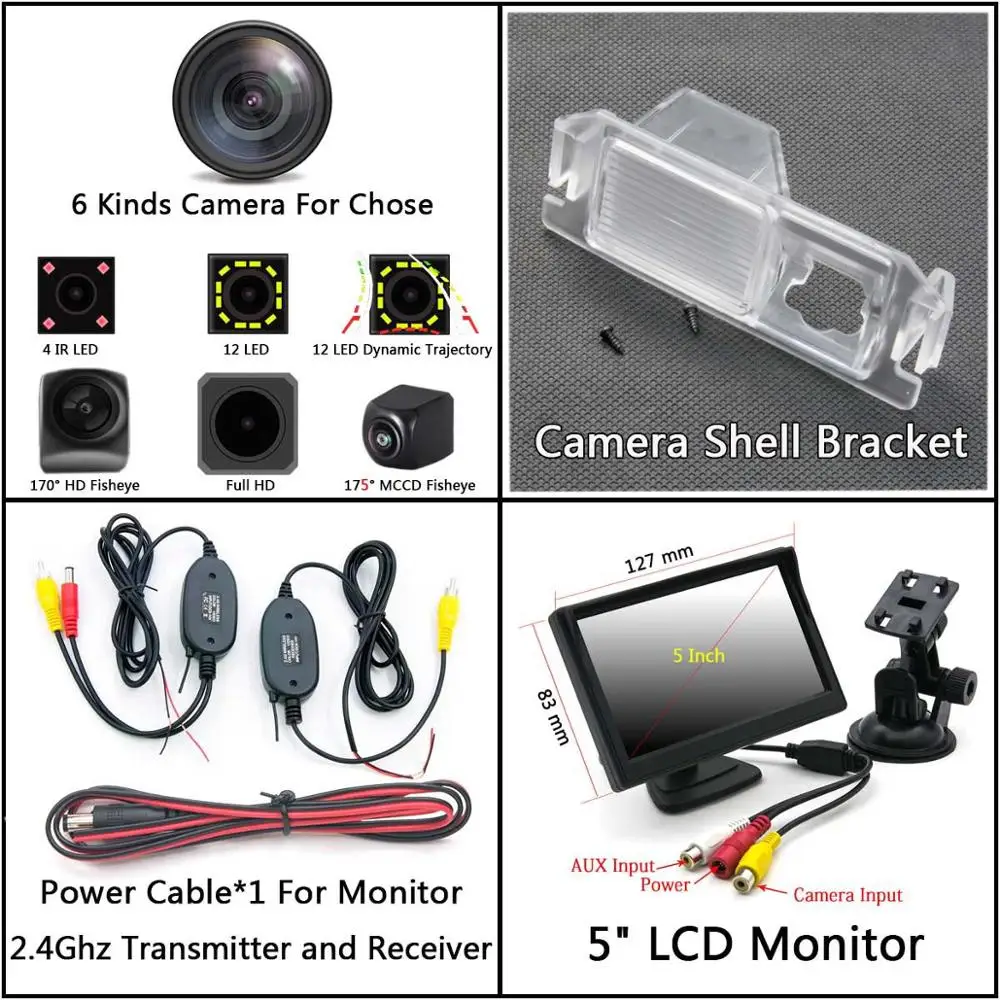 Cam Wireless 5 LCD 175 градусов 1080 P рыбий глаз камера заднего вида для hyundai I10 I20 I30 rohans Solaris Genesis Coupe Elantra Verna Car - Название цвета: Cam Wireless 5 LCD