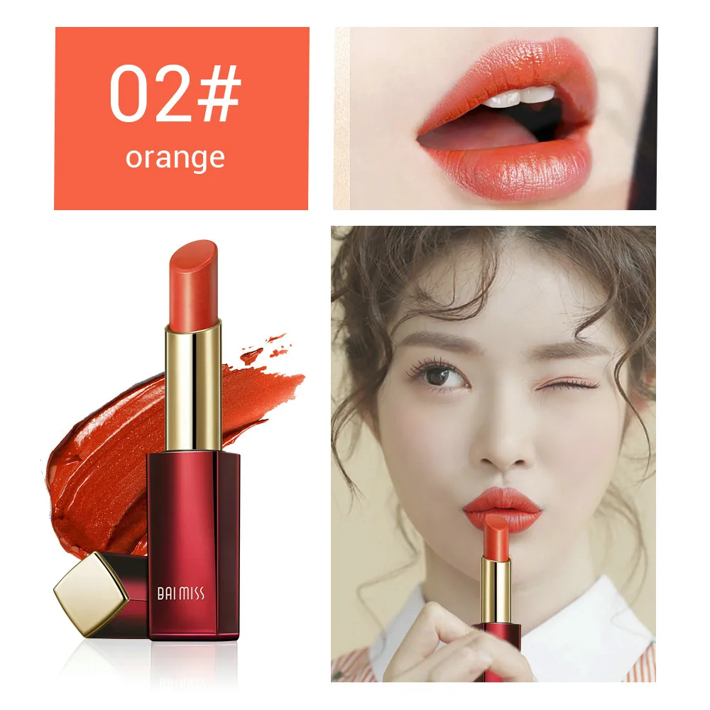 02 Orange Матовая бархатная губная помада BAIMISS, основа для макияжа, водостойкая, стойкая Красная губная помада, Косметика для макияжа, высокое качество, подарки для женщин - Цвет: 02 Orange