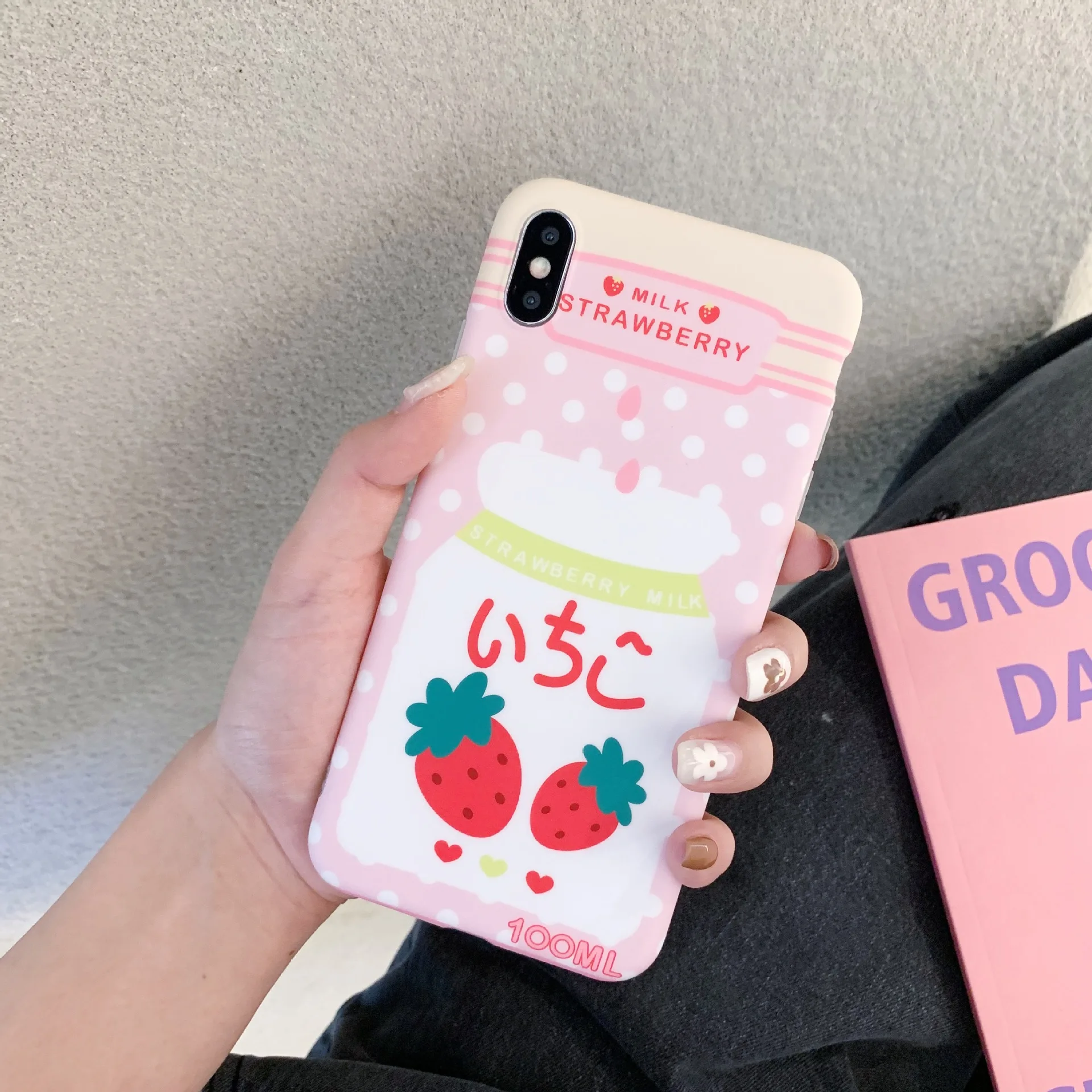 Kuutti Squishy Pink Strawberry Milk Drinking Bottle Pattern Japan Phone Cases for iPhone 6 6s 7 8 Plus X XR XS Max Covers |