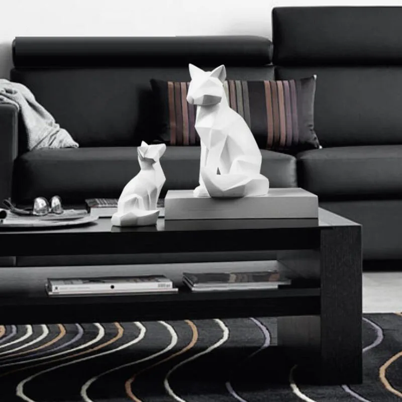 3D абстрактная статуя лисы, Геометрическая скульптура из смолы, скульптура лисы, настольное украшение, орнамент, статуя животного, ручная работа, животное, модель 05445