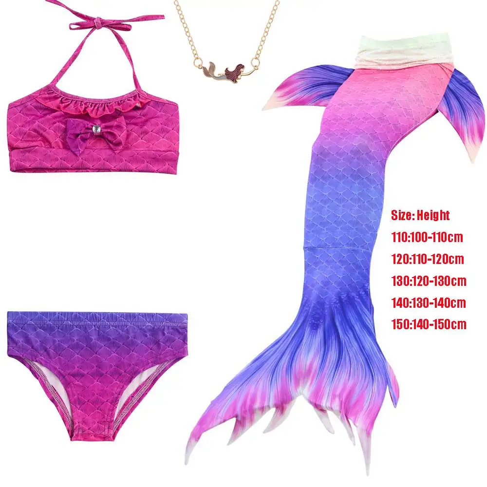 4pcs Mermaid Set 3 Купальные костюмы русалки для девочек с хвостом, хвост русалки, купальник, пышное платье, день рождения, пляж, круиз, отдых - Цвет: 4pcs Mermaid Set 3