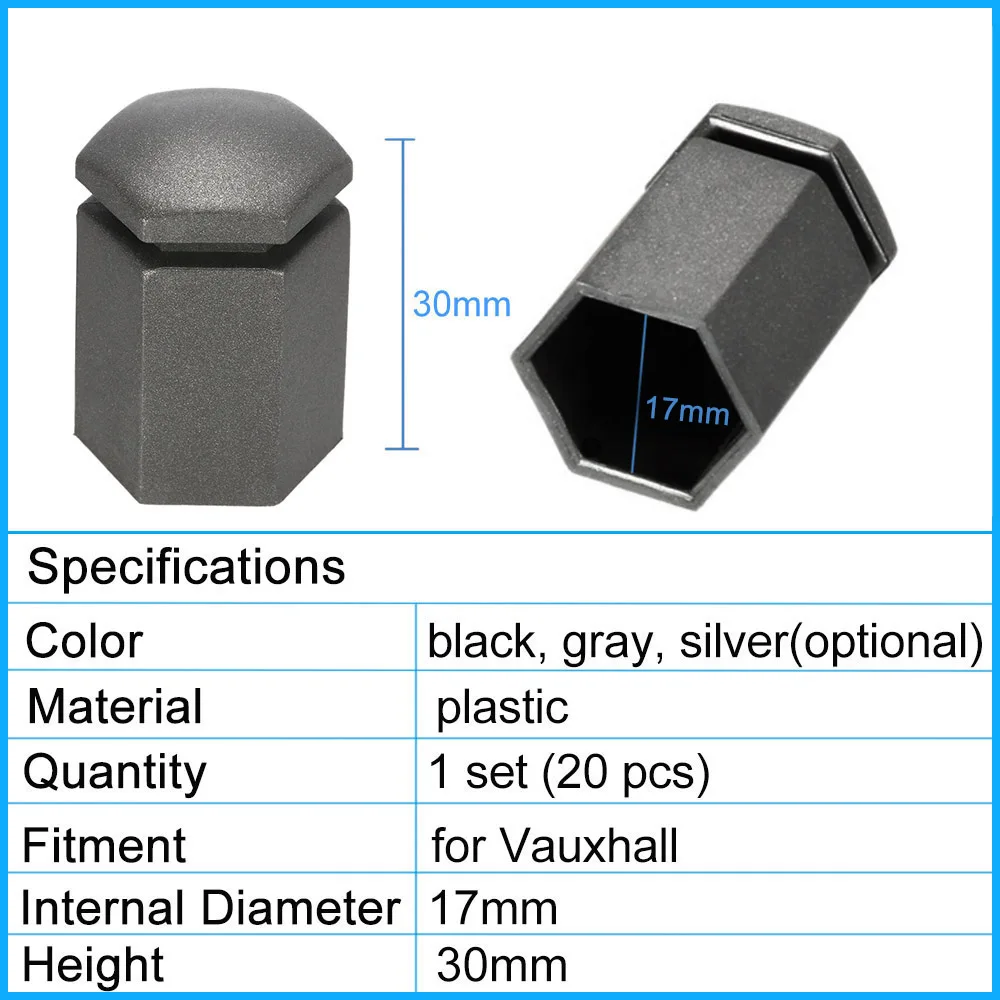 Набор из 20 шт. серых пластиковых колпачков для автомобилей Vauxhall 17*30 мм|cap korean|bolt