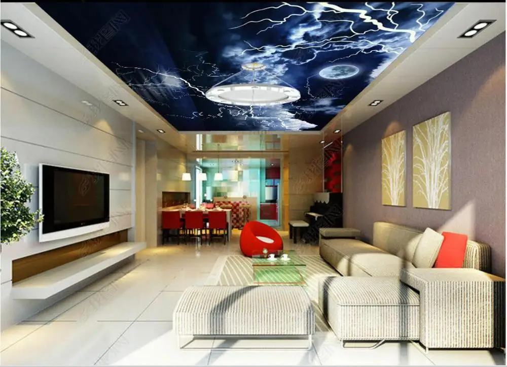 Custom photo wallpaper 3d ceiling Fashion dreamy moon black night sky zenith mural background wall paper decor | Обустройство дома