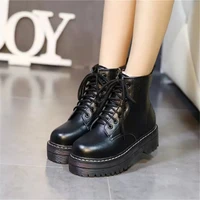 black patent leather ankle boots for women lace up platform boots women winter warm plush women boots street style shoes