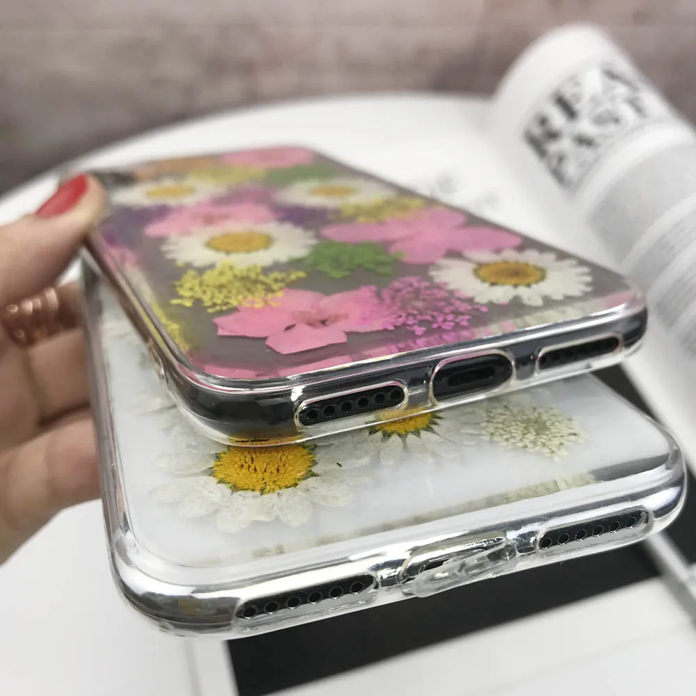 DIY натуральные высушенные цветок ромашка чехол для iPhone X XS Max XR 6 S 7 8 плюс