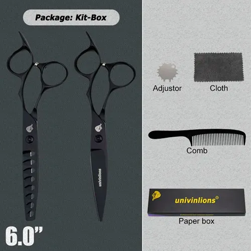6049-KIT Univinlions 6 дюймов ножницы для волос черные ножницы для парикмахеров Парикмахерские филировочные ножницы парикмахерский Профессиональный парикмахерский набор для парикмахера - Цвет: 6049-KIT