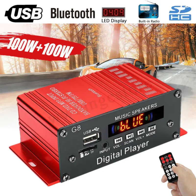 Аудио усилитель AU сабвуфер HIFI 200 Вт bluetooth Стерео 12 в канал 2CH автомобильный 1