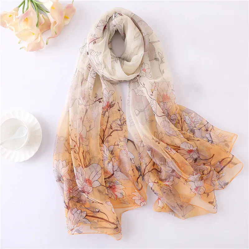 Женский шелковый шарф пляжные Шали Обертывания желтый красный синий тонкий